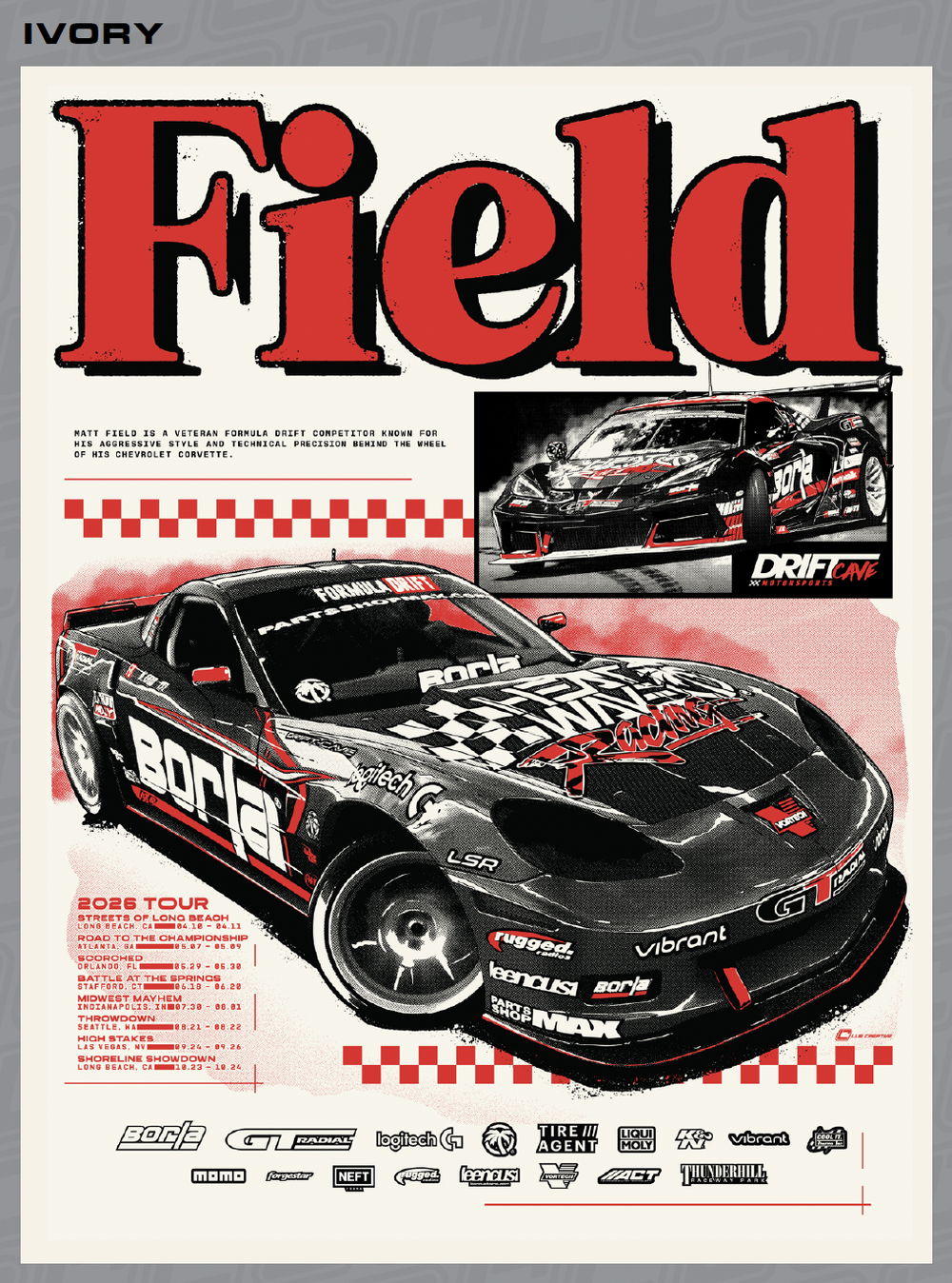 2026 - MATT FIELD - SHORT SLEEVE C6/C8 CORVETTE T-SHIRT — DRIFT